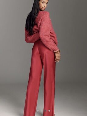 Anthropologie Tilda Pull On Wide-Leg High-Waist Pants - Fuchsia Pink Satin XS